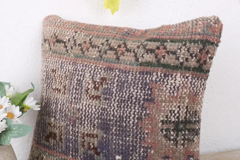 Pillow Sham, Boho Pillow, 12x12 Blue Cushion Cover, Antique Pillows, Vintage Cushion Case, Authentic Pillow Sham, Kilim Cushion Sham - 5