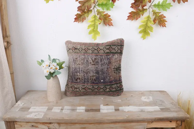 Pillow Sham, Boho Pillow, 12x12 Blue Cushion Cover, Antique Pillows, Vintage Cushion Case, Authentic Pillow Sham, Kilim Cushion Sham - 1