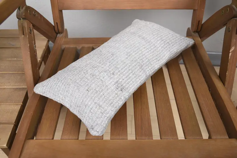 Vintage Kilim Throw Pillow, Pillow Case, 8x16 Gray Cushion, Kilim Cushion Sham, Home Decor Pillow, Sustainable Pillow Sham - 4