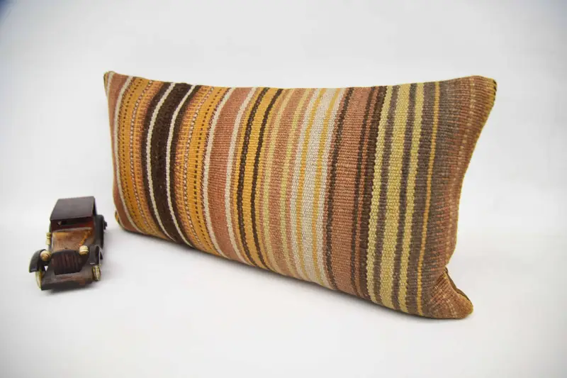 Turkish Kilim Pillow, Vintage Kilim Pillow, Boho Pillow, Pillow Sham, Colorful Cushion Cover, Garden Cushion, Retro Pillow, 12x24 Orange Pillow Sham - 3