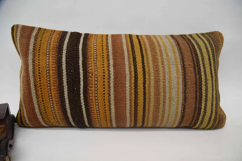Turkish Kilim Pillow, Vintage Kilim Pillow, Boho Pillow, Pillow Sham, Colorful Cushion Cover, Garden Cushion, Retro Pillow, 12x24 Orange Pillow Sham - 4