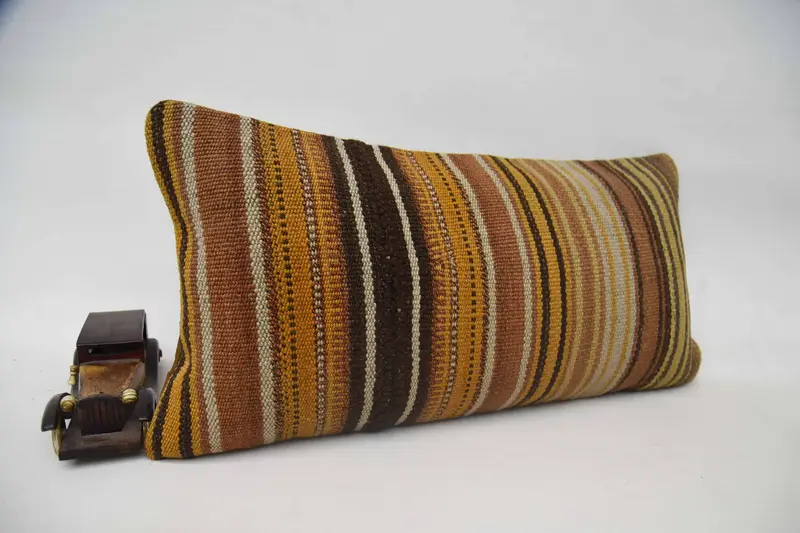 Turkish Kilim Pillow, Vintage Kilim Pillow, Boho Pillow, Pillow Sham, Colorful Cushion Cover, Garden Cushion, Retro Pillow, 12x24 Orange Pillow Sham - 2