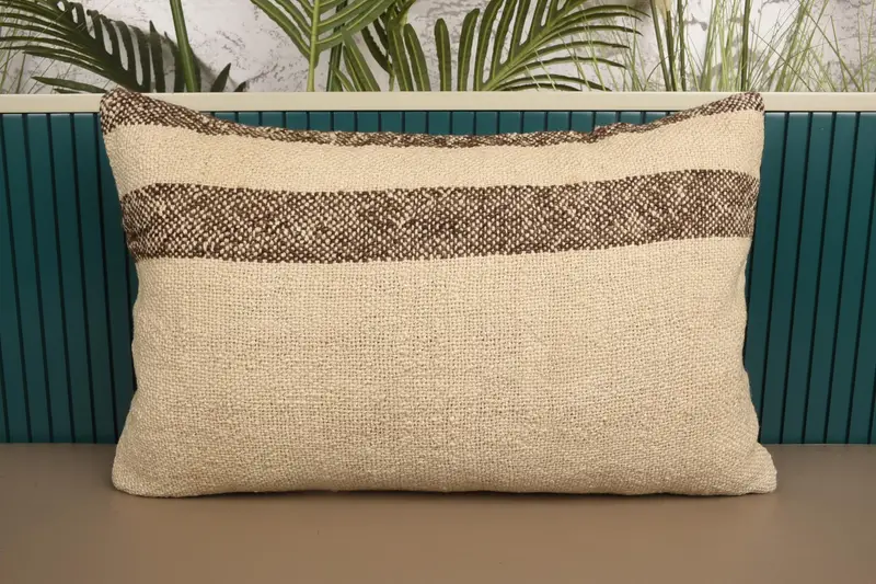 Turkish Gift Decorative Cushion Case, DesignerBrown 40x60 cm Wool Striped Pillow Cover - 1