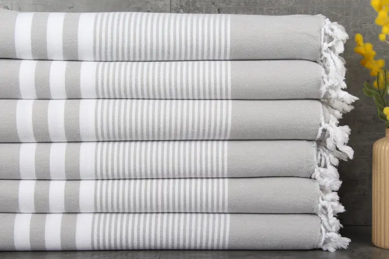 Personalized Turkish Towel Light Gray Striped, Organic Cotton, 40x71 Inches