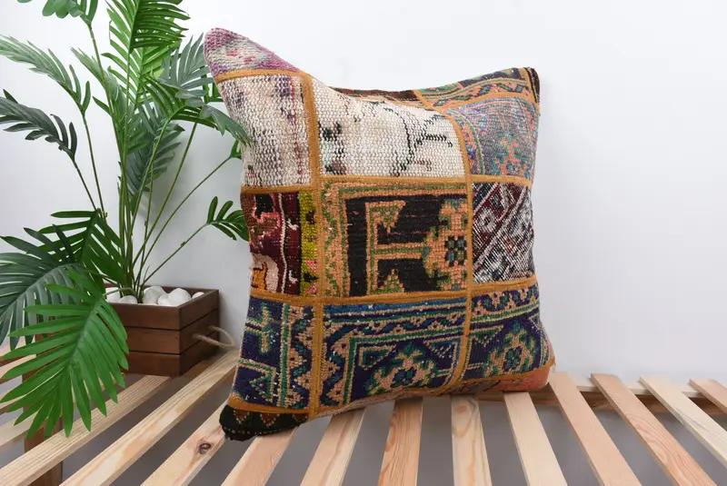Floor Cushion Case, Rustic Pillow Cover, Gift Pillow, Pillow for Couch, Cushion, Turkish Kilim Pillow, 24x24 Blue Cushion Cover - 4