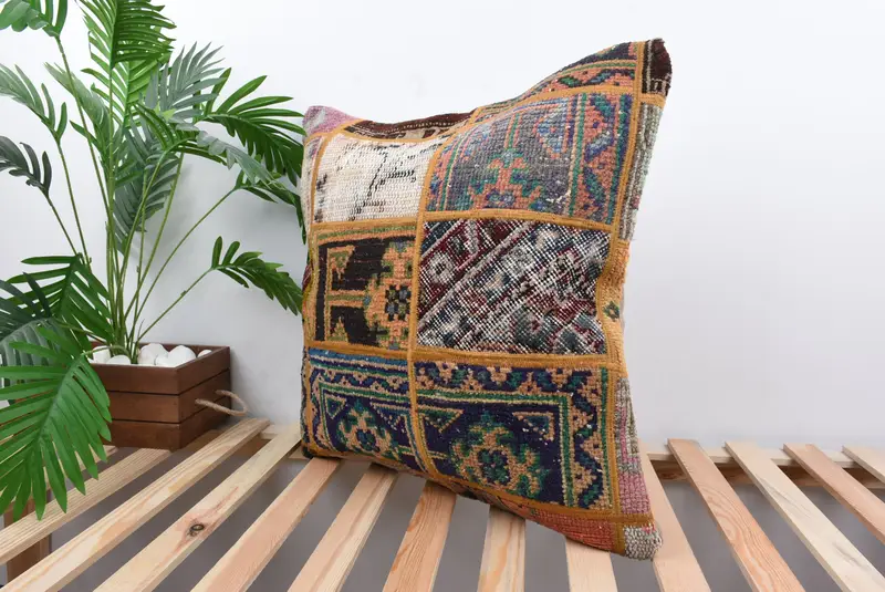 Floor Cushion Case, Rustic Pillow Cover, Gift Pillow, Pillow for Couch, Cushion, Turkish Kilim Pillow, 24x24 Blue Cushion Cover - 5