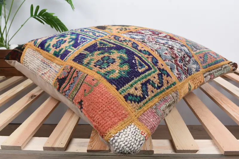 Floor Cushion Case, Rustic Pillow Cover, Gift Pillow, Pillow for Couch, Cushion, Turkish Kilim Pillow, 24x24 Blue Cushion Cover - 6