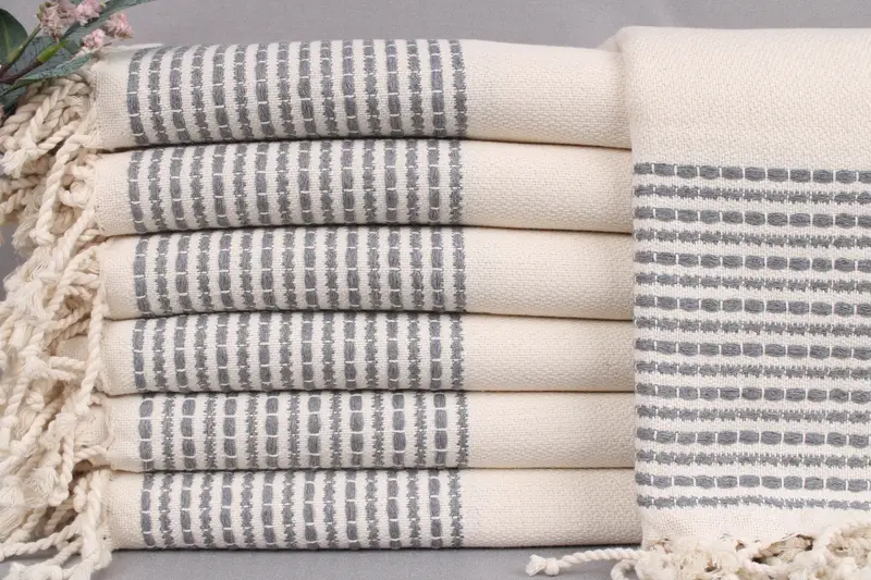 Beach Towel Monogrammed Turkish Cotton Dark Gray Stripes, 36x69 Inches