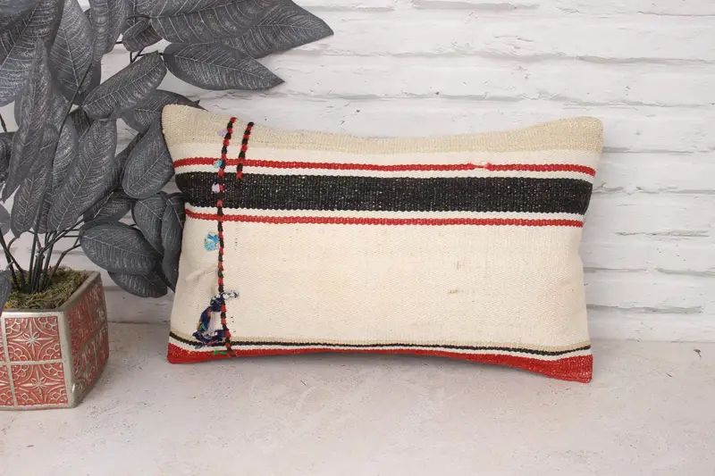 Cushion Case, 12x20 White Cushion Case, Throw Kilim Pillow, Living Room Throw Pillow Cover, Turkish Pillow, Ethnical Kilim Rug Pillow - 1