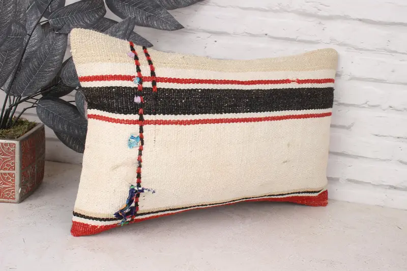 Cushion Case, 12x20 White Cushion Case, Throw Kilim Pillow, Living Room Throw Pillow Cover, Turkish Pillow, Ethnical Kilim Rug Pillow - 3