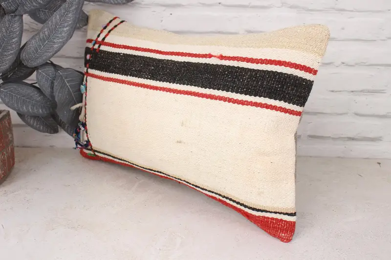 Cushion Case, 12x20 White Cushion Case, Throw Kilim Pillow, Living Room Throw Pillow Cover, Turkish Pillow, Ethnical Kilim Rug Pillow - 4
