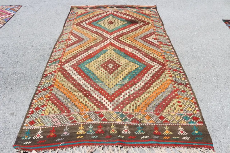 Alfombra de 5,2x10,3 pies, alfombra vintage turca, alfombra de lana de camuflaje rojo - 1