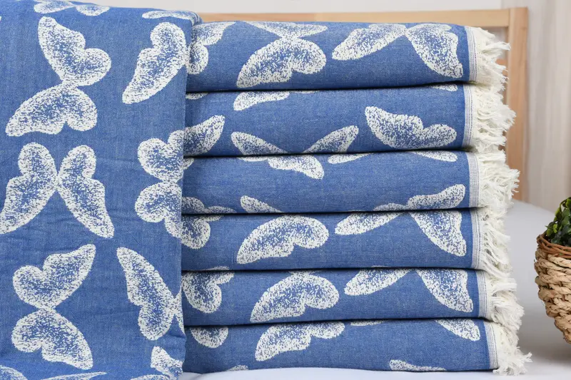 96x80 Cotton Butterfly Pattern Towel, Monogram Blanket, Turkish Blanket Queen, Personalized Gifts, Valentines Day Gift Idea, Bridesmaid Gifts - 1