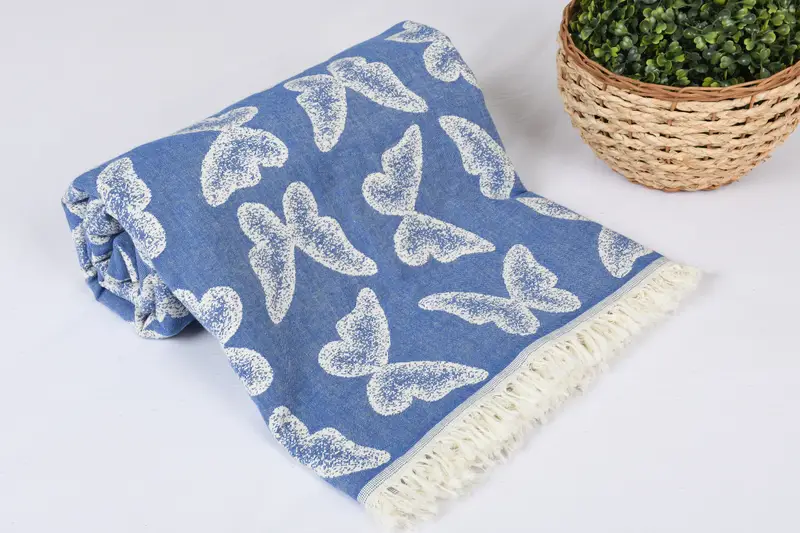 96x80 Cotton Butterfly Pattern Towel, Monogram Blanket, Turkish Blanket Queen, Personalized Gifts, Valentines Day Gift Idea, Bridesmaid Gifts - 4