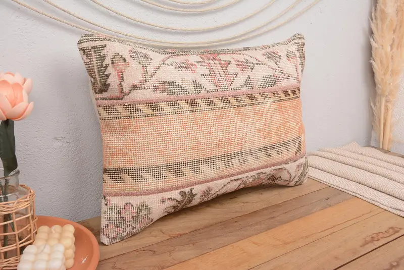 Pink & Orange Patchwork Throw Pillow, 16x24 Inches Size Pillow - 1