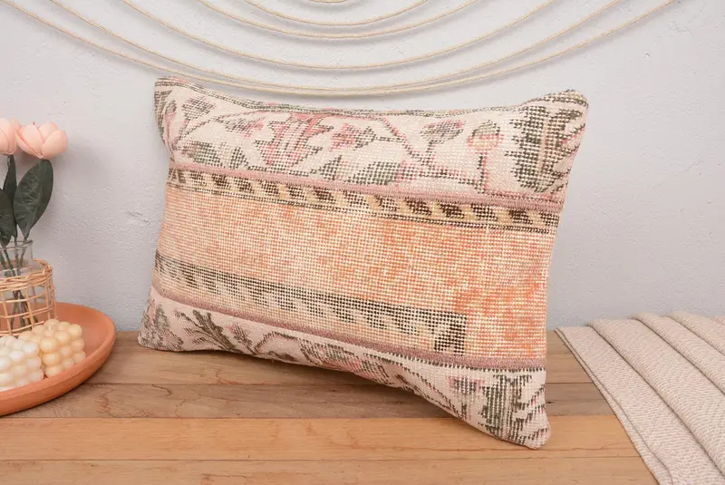 Pink & Orange Patchwork Throw Pillow, 16x24 Inches Size Pillow - 4