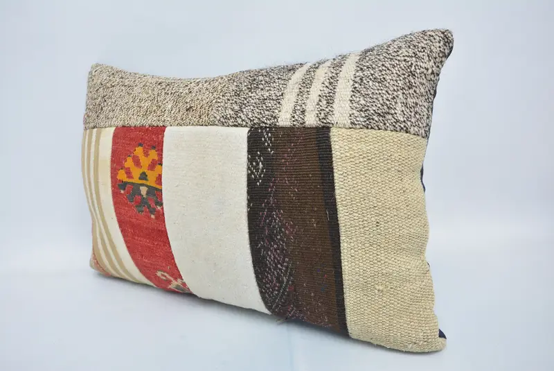 Accent Throw Pillow Cover, Cushion Case, Turkish Kilim Pillow, Boho Pillow Sham Cover, 16x24 White Cushion Cover, Vintage Kilim Throw Pillow - 4
