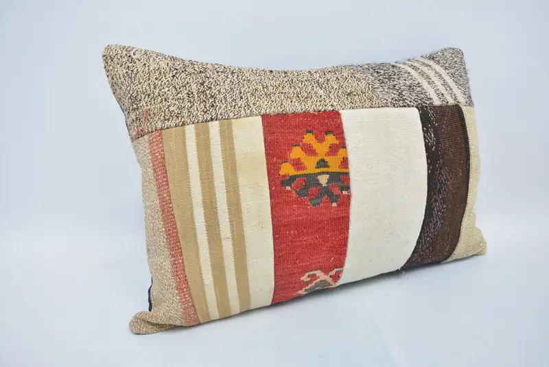 Accent Throw Pillow Cover, Cushion Case, Turkish Kilim Pillow, Boho Pillow Sham Cover, 16x24 White Cushion Cover, Vintage Kilim Throw Pillow - 3