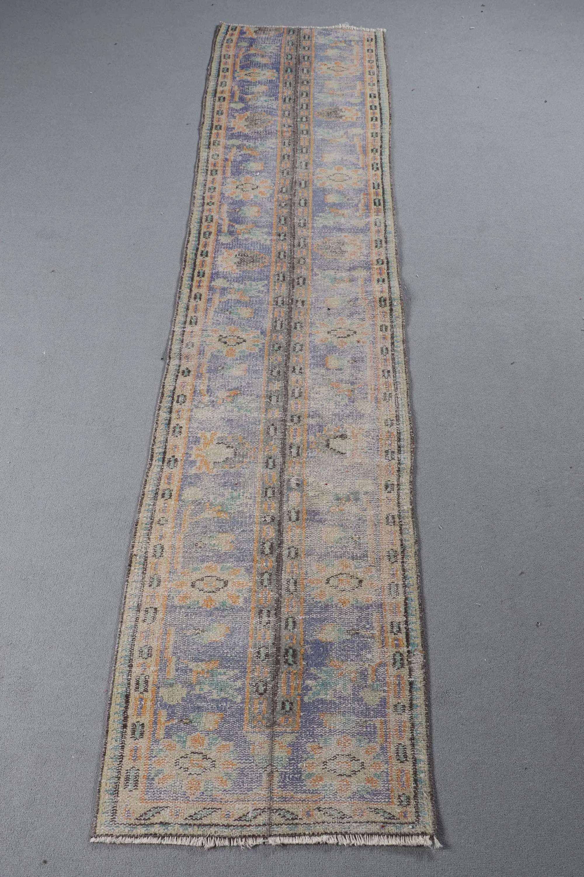 1.9x8.3 ft Runner Turkish Vintage Rug, Blue Striped Wool Rug - 1