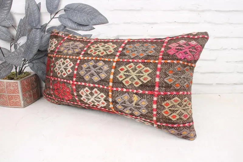 12x24 Brown Cushion Cover, Cotton Pillow, Armchair Cushion, Turkish Pillow, Boho Pillow Sham Cover, Cushion, Vintage Kilim Throw Pillow - 4