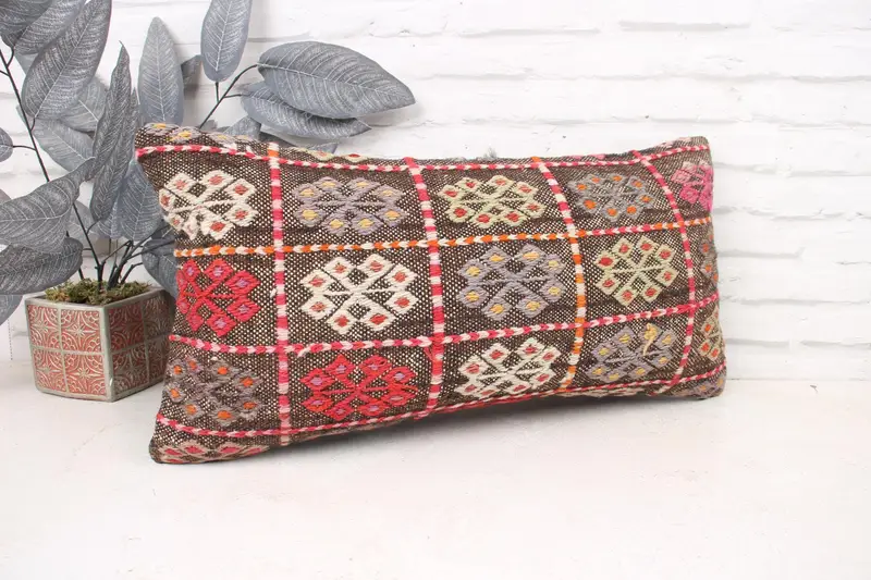 12x24 Brown Cushion Cover, Cotton Pillow, Armchair Cushion, Turkish Pillow, Boho Pillow Sham Cover, Cushion, Vintage Kilim Throw Pillow - 3
