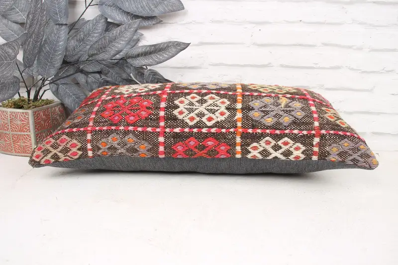12x24 Brown Cushion Cover, Cotton Pillow, Armchair Cushion, Turkish Pillow, Boho Pillow Sham Cover, Cushion, Vintage Kilim Throw Pillow - 5