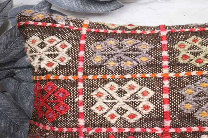 12x24 Brown Cushion Cover, Cotton Pillow, Armchair Cushion, Turkish Pillow, Boho Pillow Sham Cover, Cushion, Vintage Kilim Throw Pillow - 2