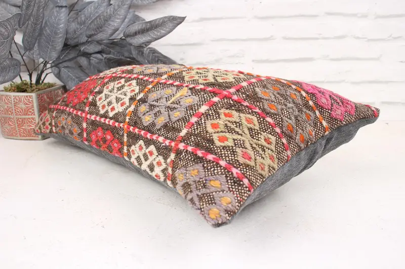 12x24 Brown Cushion Cover, Cotton Pillow, Armchair Cushion, Turkish Pillow, Boho Pillow Sham Cover, Cushion, Vintage Kilim Throw Pillow - 6