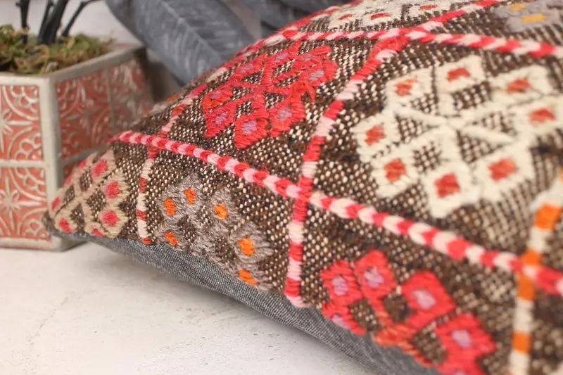 12x24 Brown Cushion Cover, Cotton Pillow, Armchair Cushion, Turkish Pillow, Boho Pillow Sham Cover, Cushion, Vintage Kilim Throw Pillow - 7