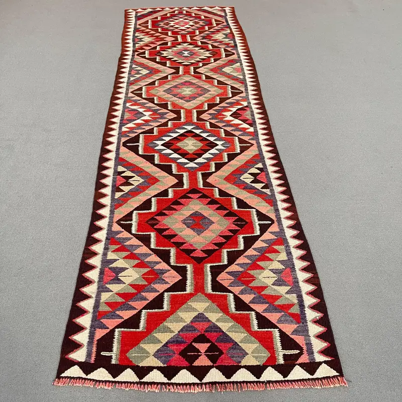 Kırmızı Soyut Halı, 3,2x11,2 ft Zarif Dekor