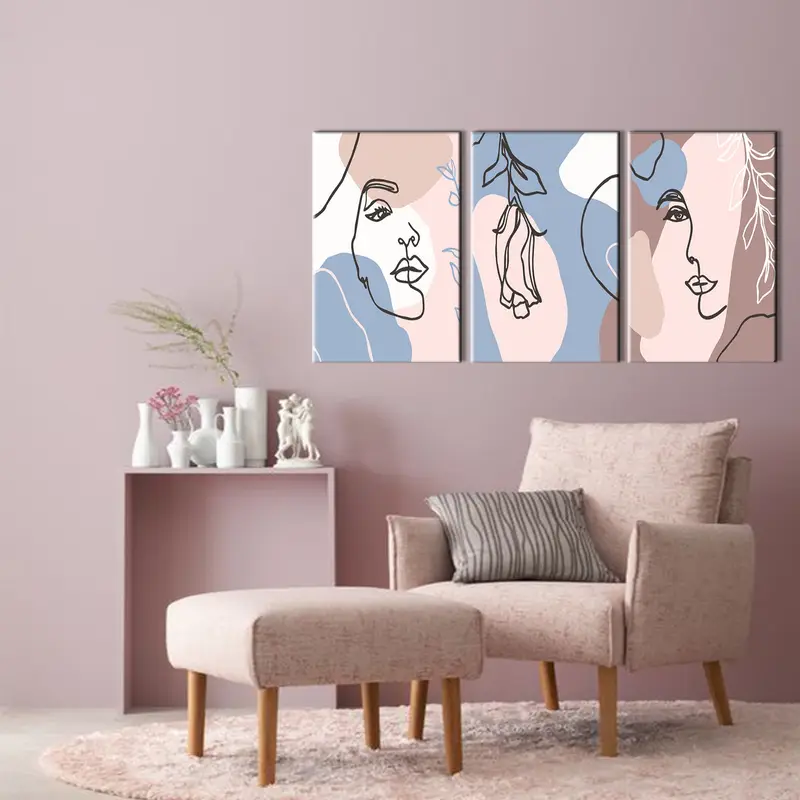Set of 3 Woman's Face Art, Face Painted Wall Art, Cubism Art Canvas, Canvas Wall Art, Line Art Wall Decor, Abstract Wall Art, Abstract Print - 5