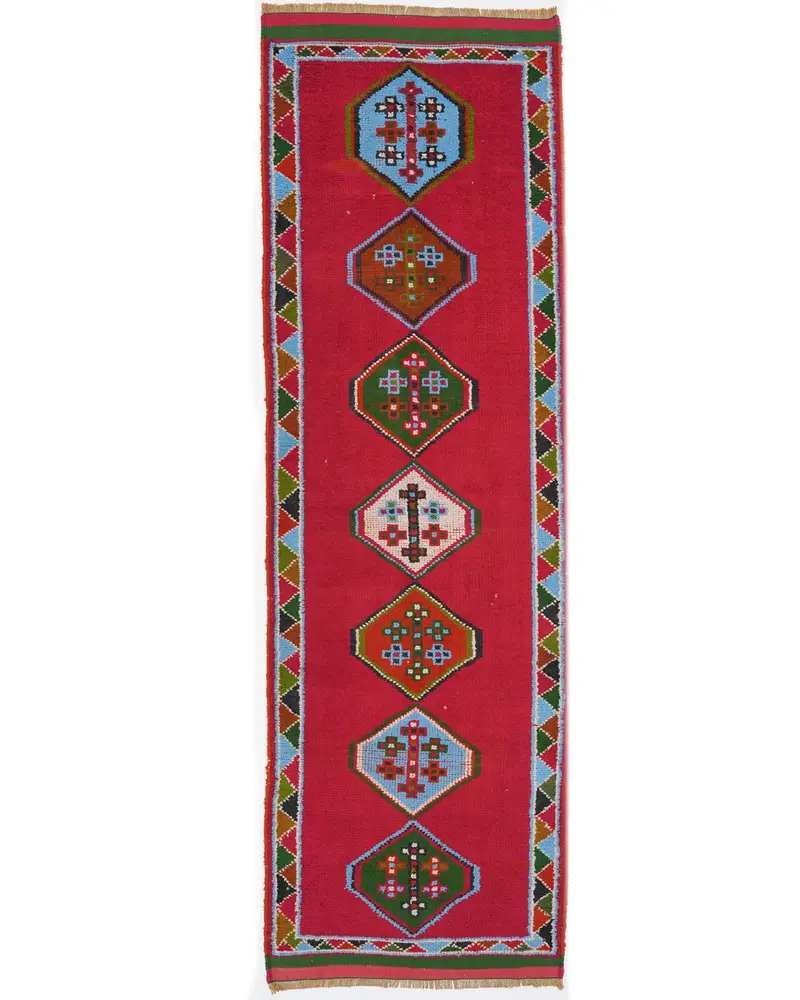 Kırmızı ve Mavi Güneybatı Halısı, 3,3x10,7 ft Şık Dekor