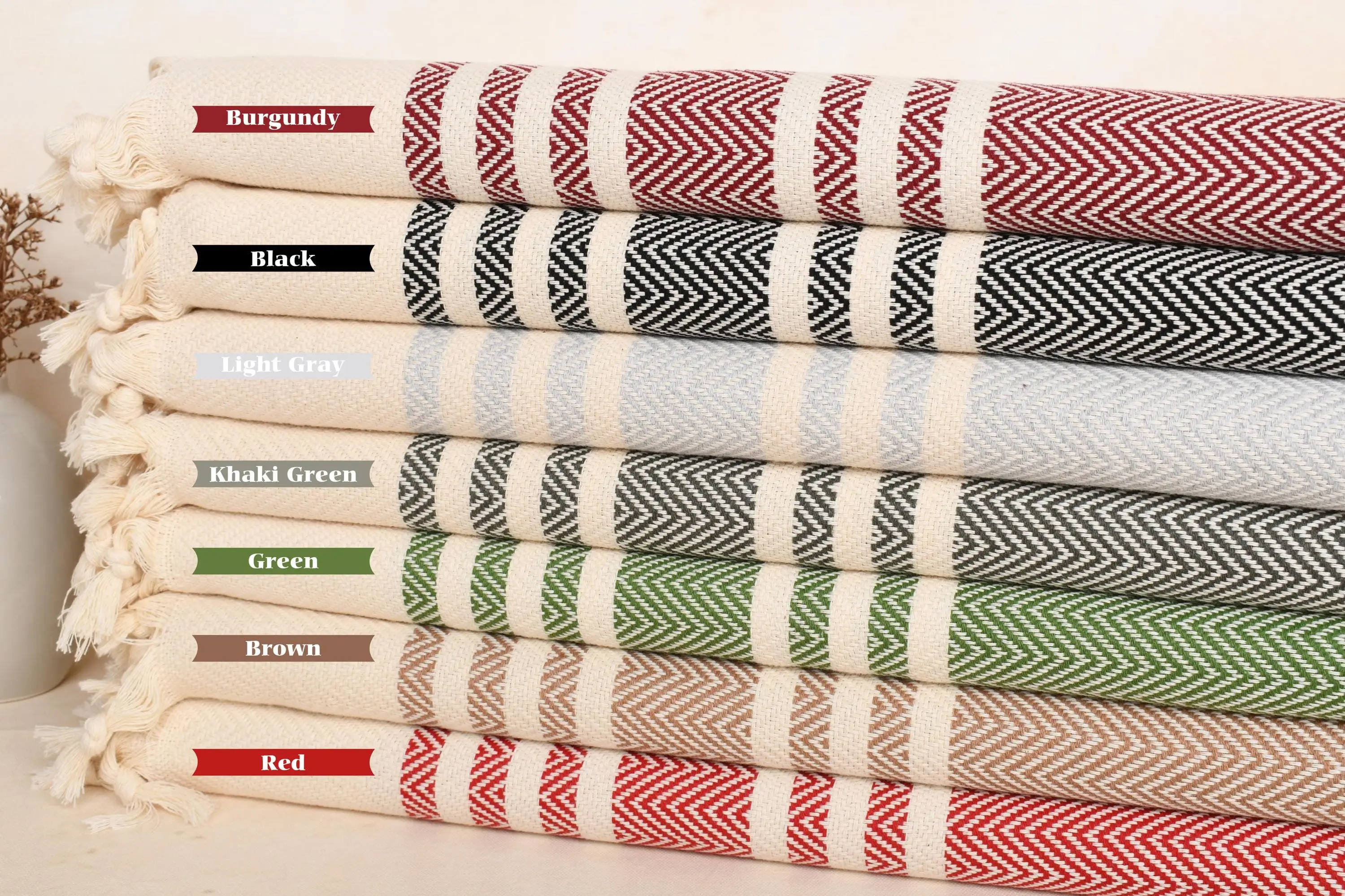 Herringbone Hand Towel Cotton, Beige, 20x36 Inches - 1