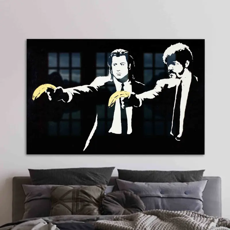 Elegant Printed Glass: Banksy Pulp Fiction Banana Art Theme