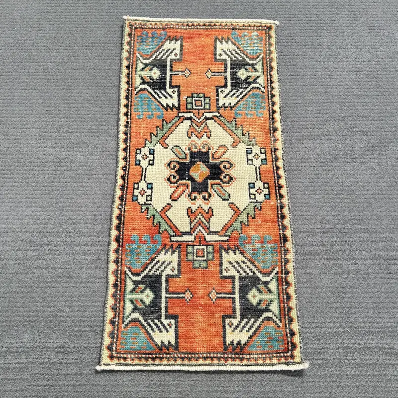 0.1x3フィートのラグ、オレンジ&ベージュの花柄幾何学デザイン