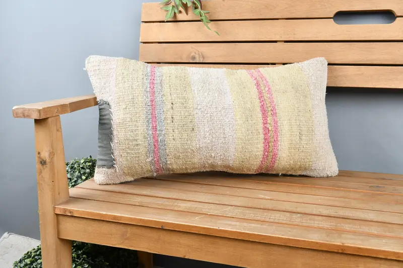 Handmade Kilim Cushion, Cushion Cover, Bohemian Cushion Cushion Cover, Kilim Pillow, Interior Designer Pillow, 12x24 Yellow Pillow - 1