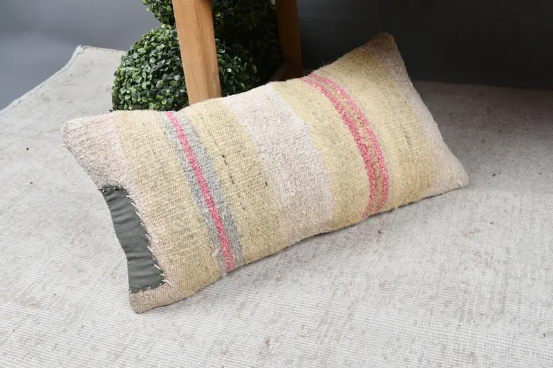 Handmade Kilim Cushion, Cushion Cover, Bohemian Cushion Cushion Cover, Kilim Pillow, Interior Designer Pillow, 12x24 Yellow Pillow - 7