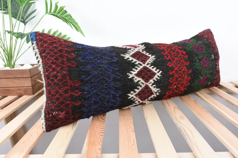 Kilim Pillow Cover, 12x36 Blue Pillow, Handmade Kilim Cushion, Pillow for Couch, Pillow Sham, Sofa Bolster Cushion Case, Sofa Cushion - 4