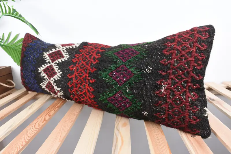 Kilim Pillow Cover, 12x36 Blue Pillow, Handmade Kilim Cushion, Pillow for Couch, Pillow Sham, Sofa Bolster Cushion Case, Sofa Cushion - 5