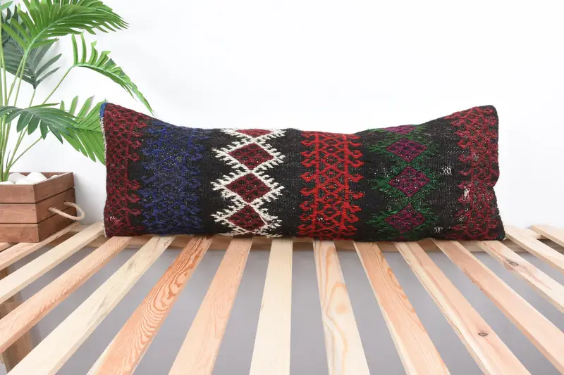 Kilim Pillow Cover, 12x36 Blue Pillow, Handmade Kilim Cushion, Pillow for Couch, Pillow Sham, Sofa Bolster Cushion Case, Sofa Cushion - 1