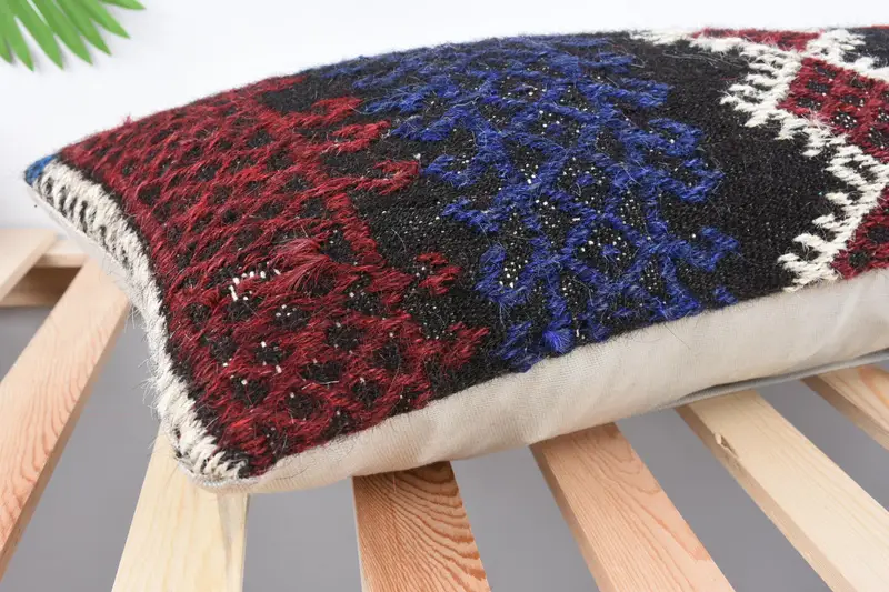 Kilim Pillow Cover, 12x36 Blue Pillow, Handmade Kilim Cushion, Pillow for Couch, Pillow Sham, Sofa Bolster Cushion Case, Sofa Cushion - 6