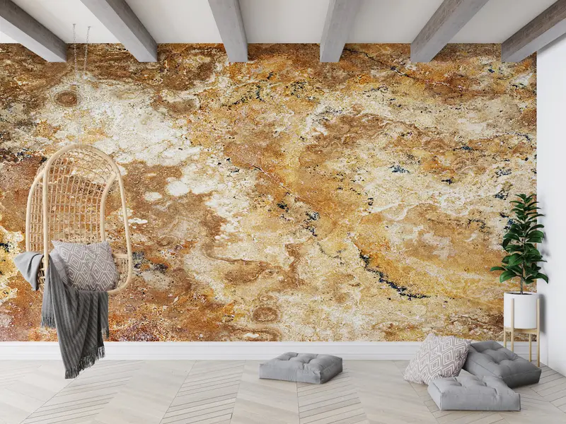 Elegant Printed Yellow Marble Wallpaper for Farmhouse Decor