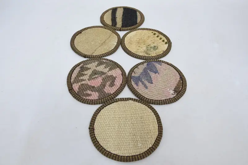 Brown and Beige Striped Coaster Set, Durable Kilim Coasters