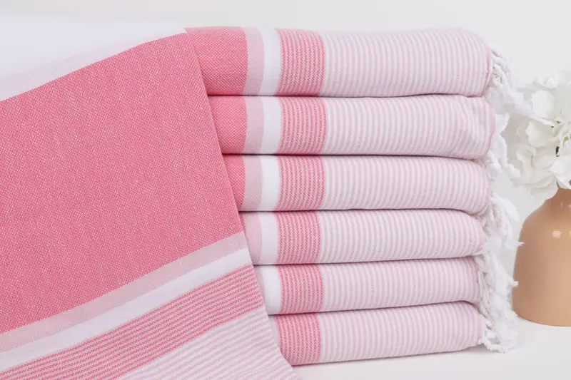 Striped Pink-Fuchsia Cotton Towel, 40x67 Inches, Bath Towel, Industrial