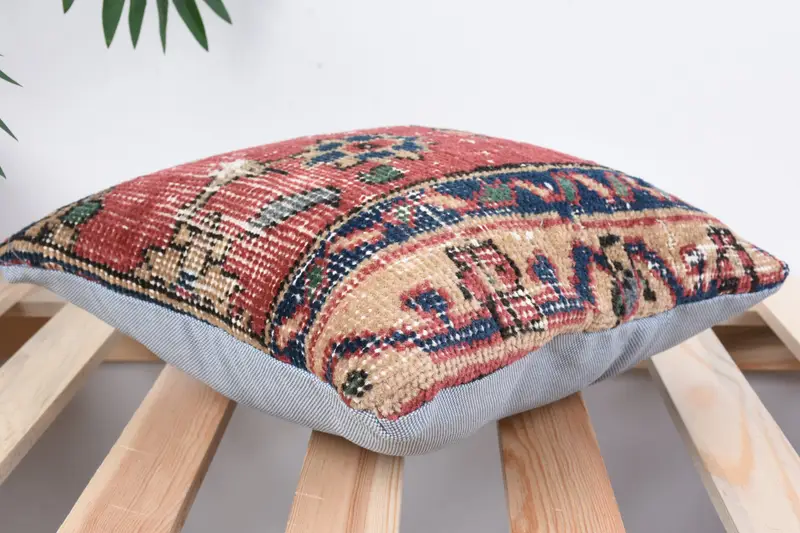 Art Deco Cushion, Turkish Kilim Pillow, Cushion Cover, Antique Pillows, 12x12 Red Pillow Sham, Ethnical Kilim Rug Pillow, Boho Throw Pillow Case - 6