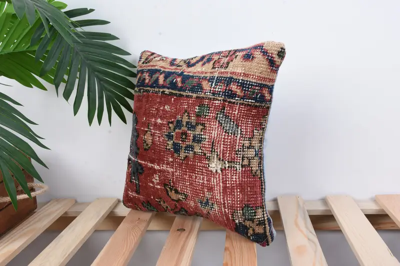 Art Deco Cushion, Turkish Kilim Pillow, Cushion Cover, Antique Pillows, 12x12 Red Pillow Sham, Ethnical Kilim Rug Pillow, Boho Throw Pillow Case - 4