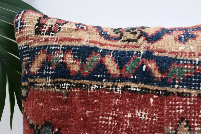Art Deco Cushion, Turkish Kilim Pillow, Cushion Cover, Antique Pillows, 12x12 Red Pillow Sham, Ethnical Kilim Rug Pillow, Boho Throw Pillow Case - 2
