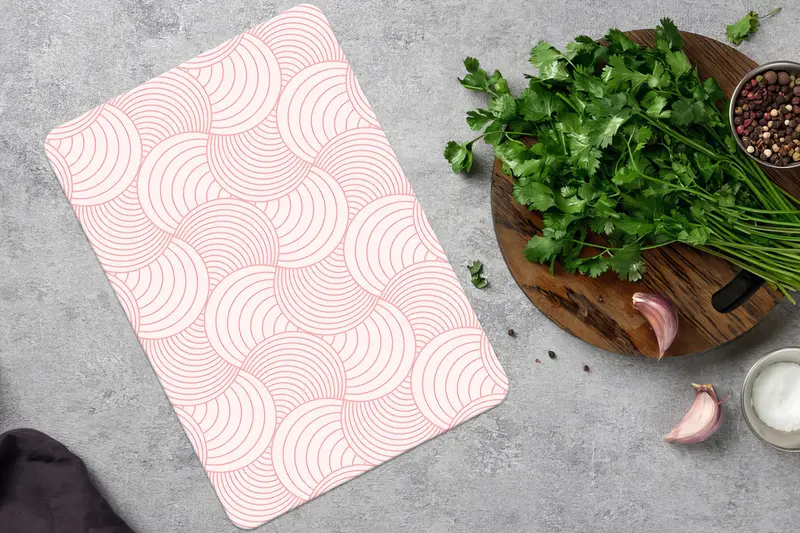 ピンクウェーブハローデザインの波模様ガラスまな板
