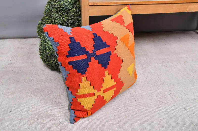 Vintage Kilim Throw Pillow, Antique Pillows, Pattern Throw Pillow, Outdoor Patio Pillow Case, Pillow for Couch, 20x20 Red Pillow, Cushion Case - 7