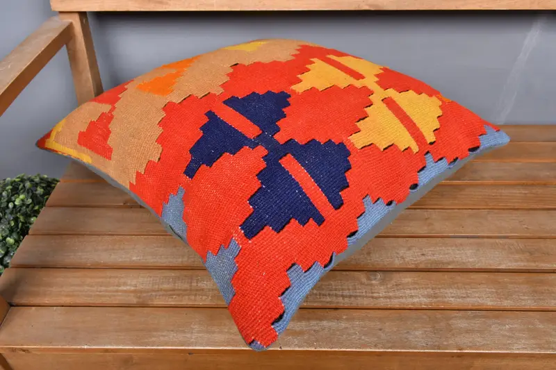 Vintage Kilim Throw Pillow, Antique Pillows, Pattern Throw Pillow, Outdoor Patio Pillow Case, Pillow for Couch, 20x20 Red Pillow, Cushion Case - 2
